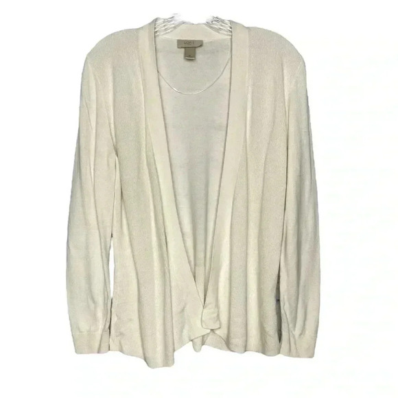 Ann Taylor Loft White Ribbed Open Cardigan Sweater - Picture 1 of 6